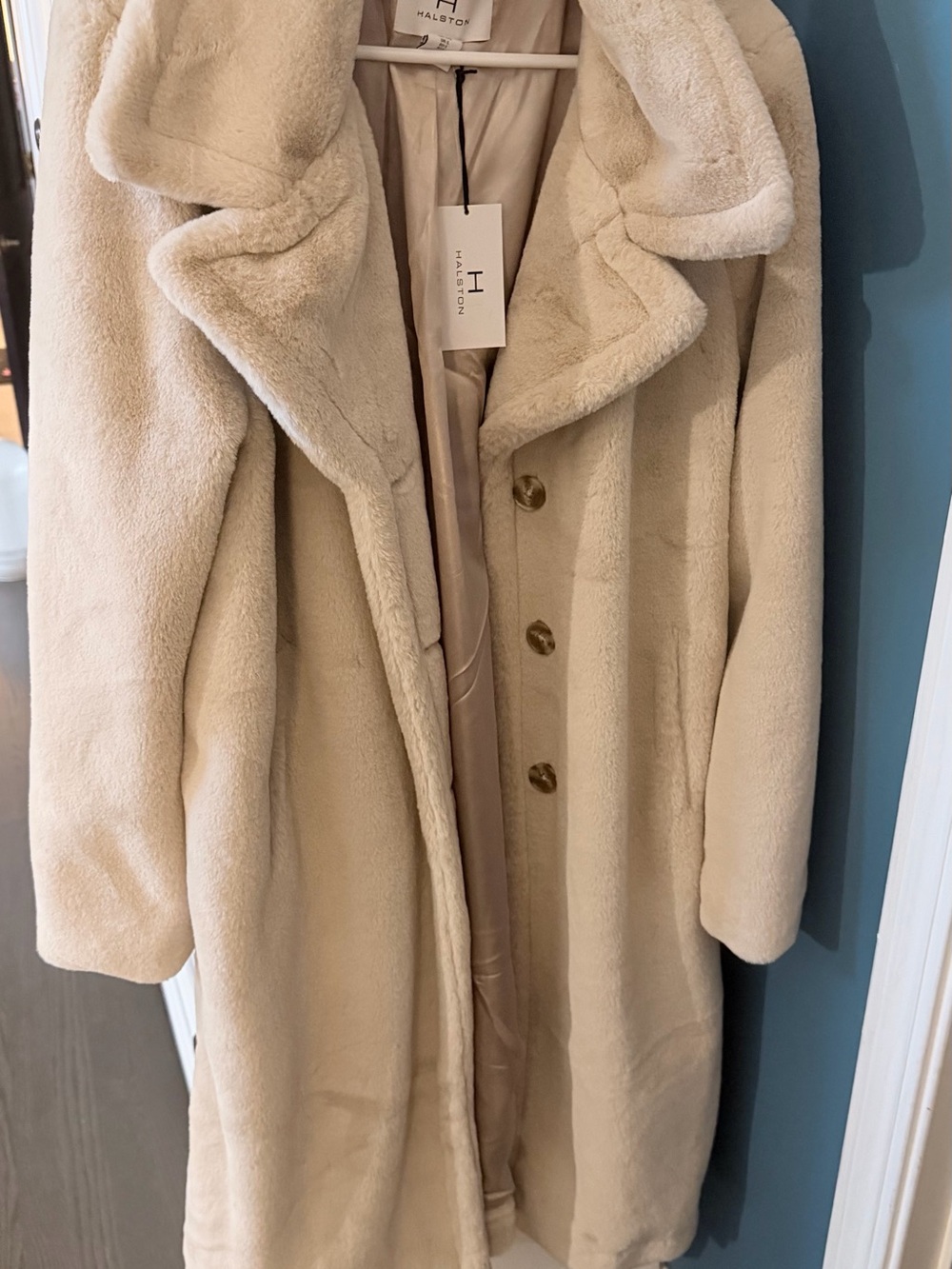 Halston Heritage Cream Teddy Faux Fur Coat